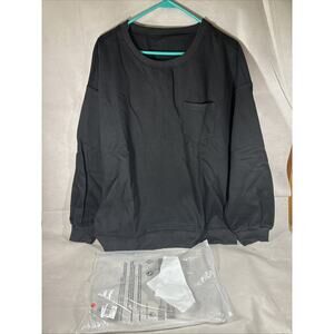 Black Pocket Vintage Crew Shirt L Crewneck Long Sleeve Cotton Black GG